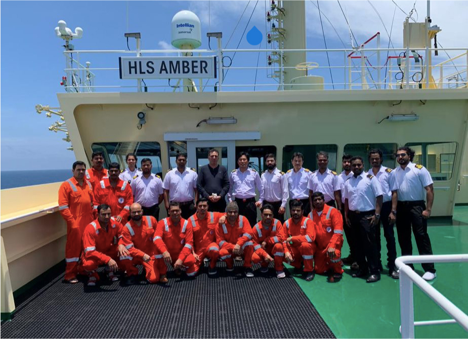 The crew of Synergy managed LPG carrier HLS AMBER