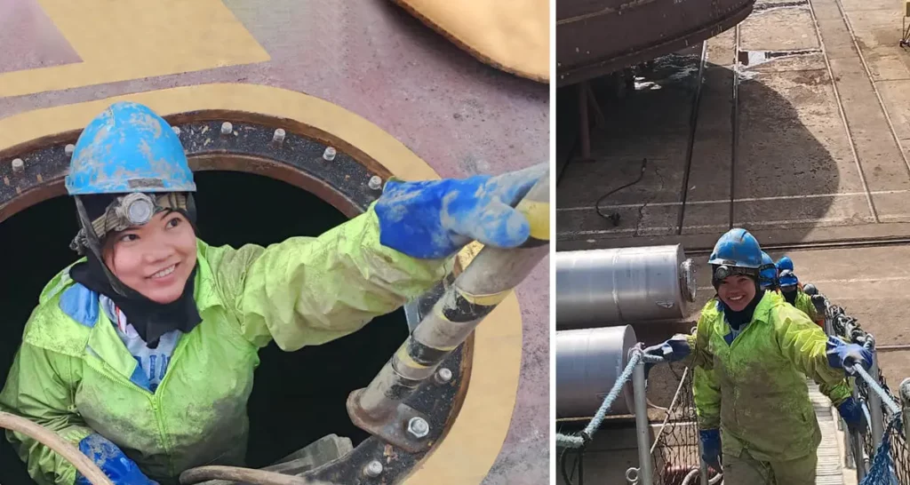 Female seafarer Pascua Virgina on Maersk Barry Vessel