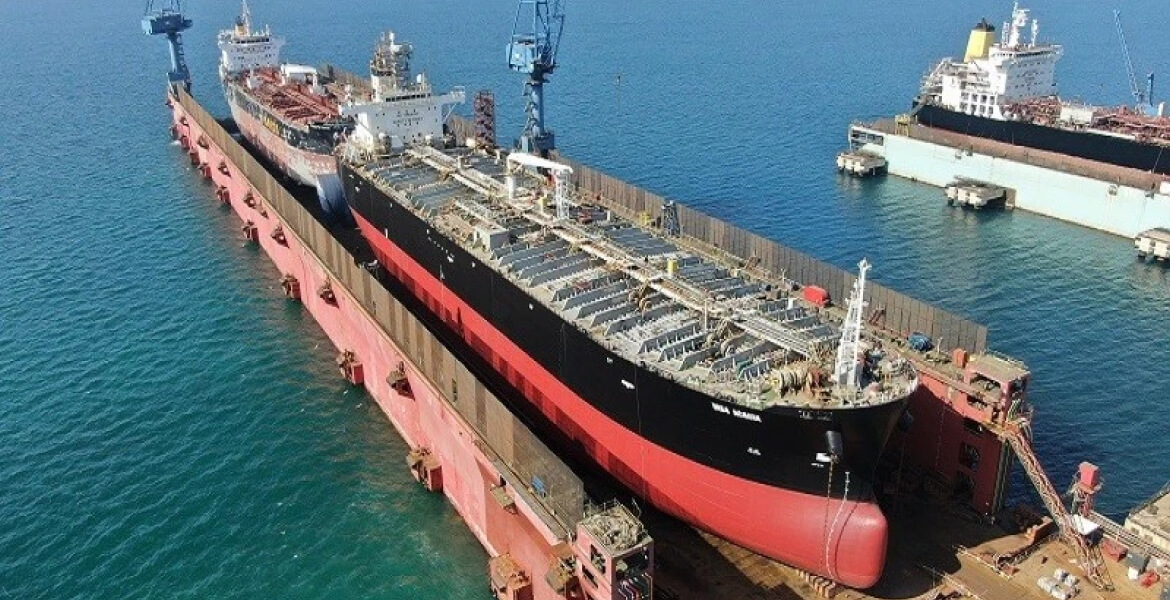 Aerial View of Synergy Group-managed vessel undergoing repair and maintenance at dry dock