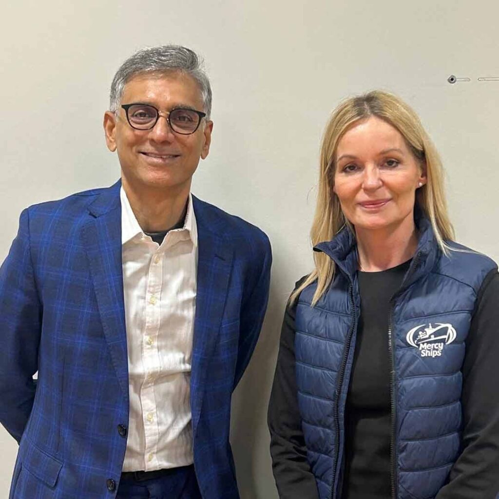 Captain Rajesh Unni, Founder and Chairman, Synergy Marine Group, with Charlotte Nørholm Dyhr, Secretary General of Mercy Ships Denmark