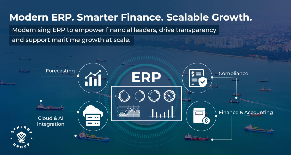 Synergy team member reviewing cloud-based ERP dashboard on laptop