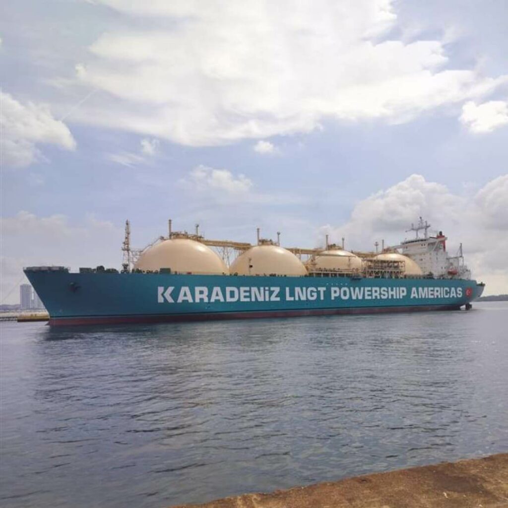 Karadeniz LNGT Powership Americas FSRU after conversion at Seatrium Admiralty Yard, Singapore.