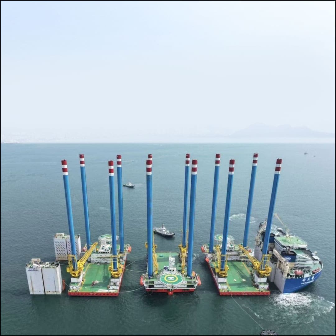 Aerial view of new offshore jack-up barges managed by Synergy Marine Group under an agreement with Jana Marine Services.
